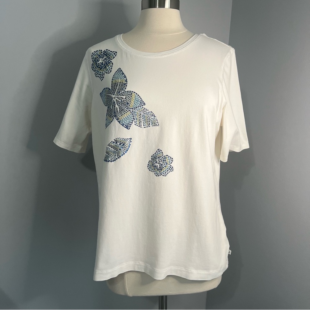 Zenergy By Chico's 3 (XL/16) Embellished Floral Short Sleeve T-Shirt Top